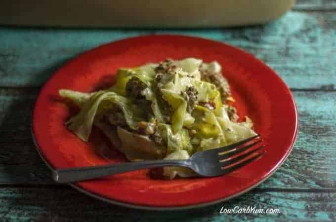 keto low carb creamed cabbage beef bacon casserole
