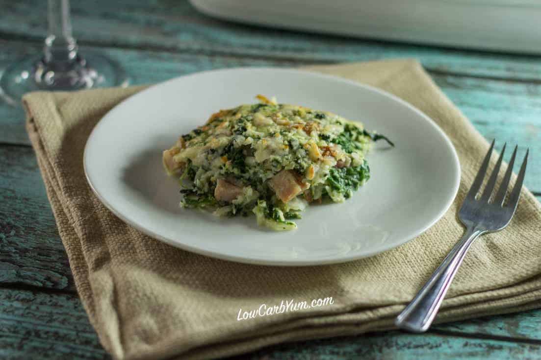 Spinach, Cauliflower Rice and Ham Casserole Low Carb Yum