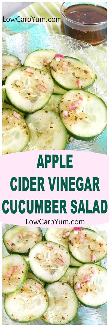 Cucumber salad typically has sugar added to offset the vinegar. This low carb apple cider vinegar cucumber salad recipe uses stevia as the sweetener. | lowcarbyum.com