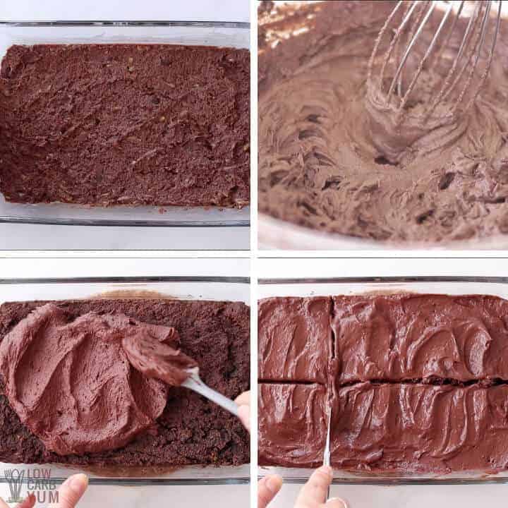 baking and frosting keto zucchini brownies