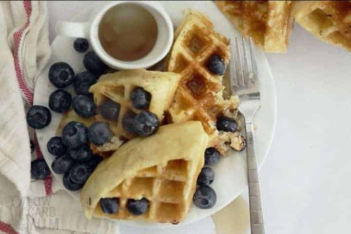 keto almond flour waffles with blueberries
