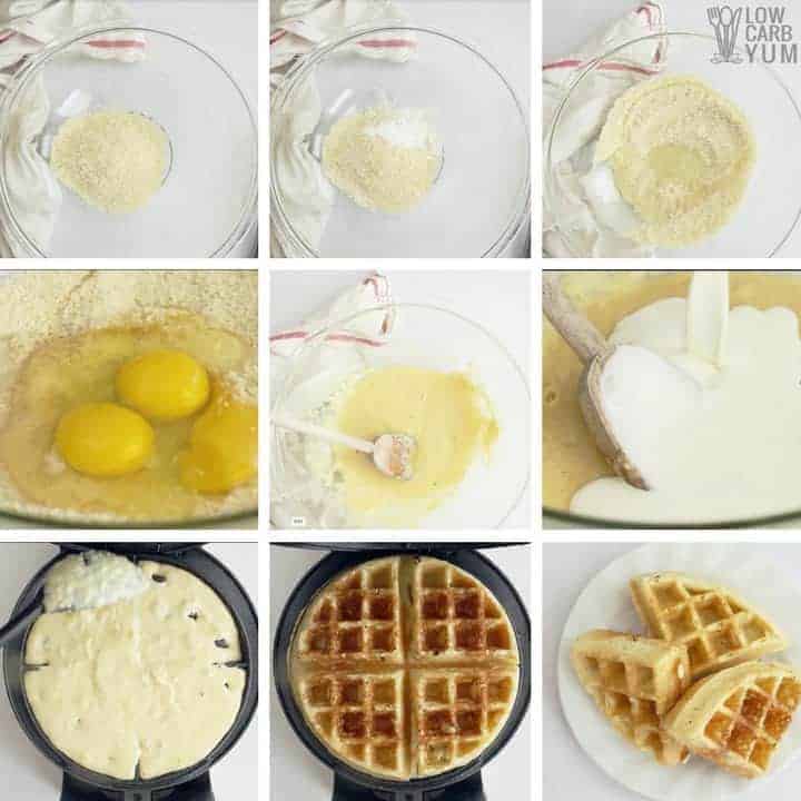 steps for making keto low carb almond flour waffles