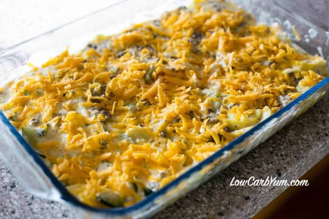 low carb gluten free squash casserole with cheese prep