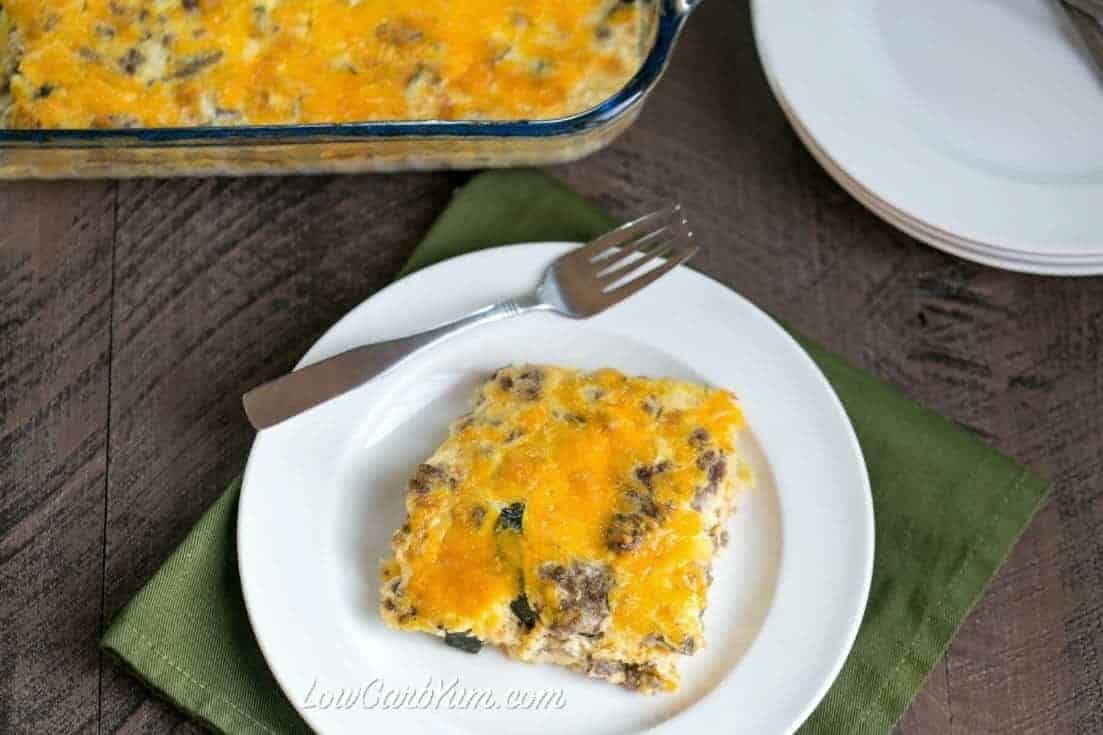 low carb gluten free squash casserole with cheese on plate