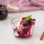 Low carb sugar free blueberry syrup over ice cream