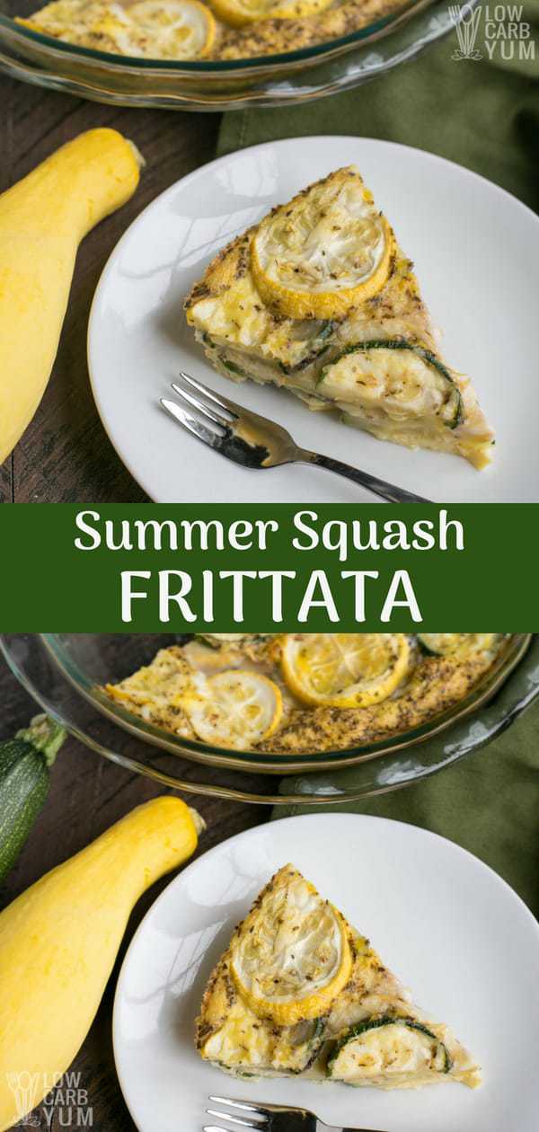 An easy low carb frittata made with zucchini and yellow squash. It's perfect for breakfast or brunch. A little cheese sprinkled makes it hard to resist. #lowcarb #zucchini #summersquash #yellowsquash #frittata | LowCarbYum.com
