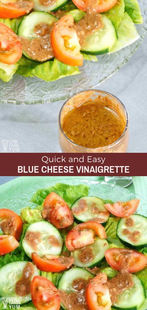 A quick and easy low carb blue cheese vinaigrette dressing made with balsamic vinegar. It adds an extra special touch to a plain tossed salad. #bluecheese #dressing #saladdressing #lowcarbdressing #lowcarb #keto #ketorecipes #weightwatchers #Atkins | LowCarbYum.com