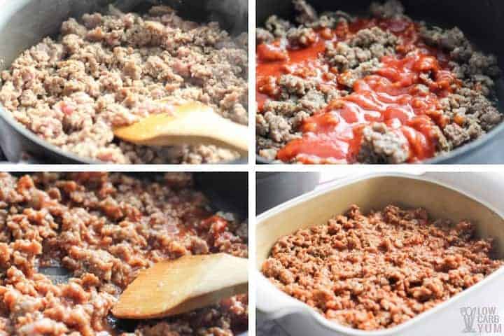 Eggplant lasagna meat sauce layer