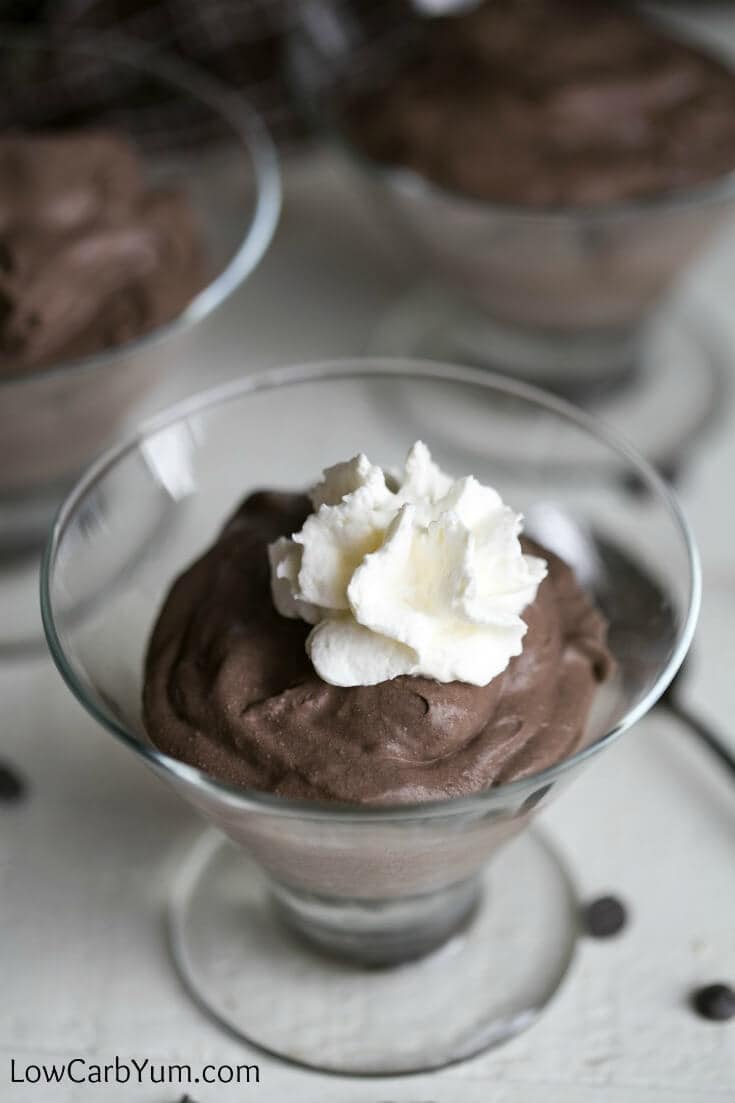 keto chocolate mousse in glass dessert dish