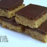 Low carb peanut butter cups in easy to make squares on white plate