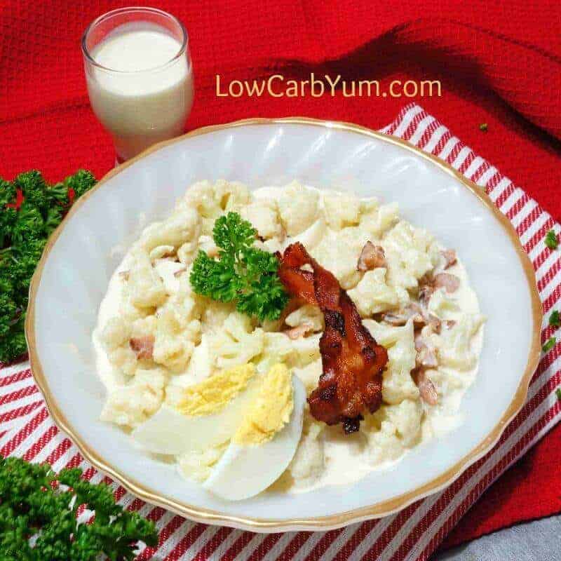 Mock Cauliflower Low Carb Potato Salad With Bacon | Low Carb Yum