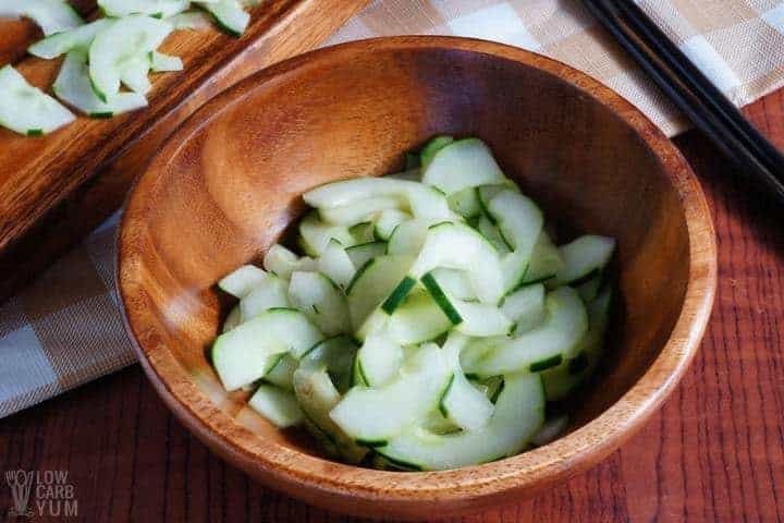 Serving an easy sunomono Japanese cucumber salad.