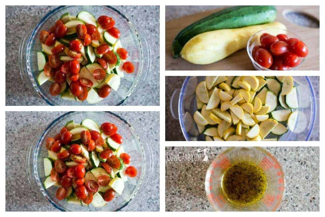 Zucchini and squash salad collage