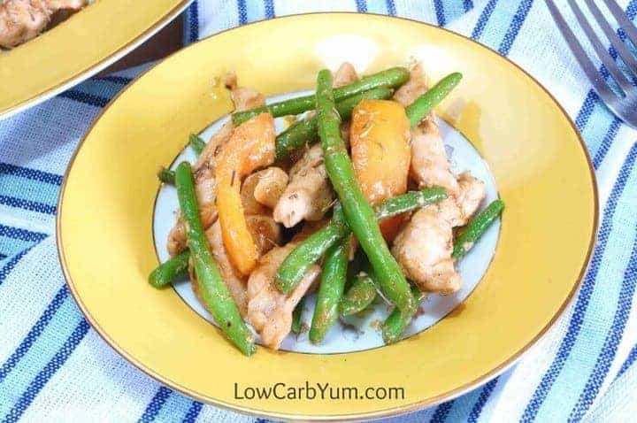 Chicken green bean stir fry on plate