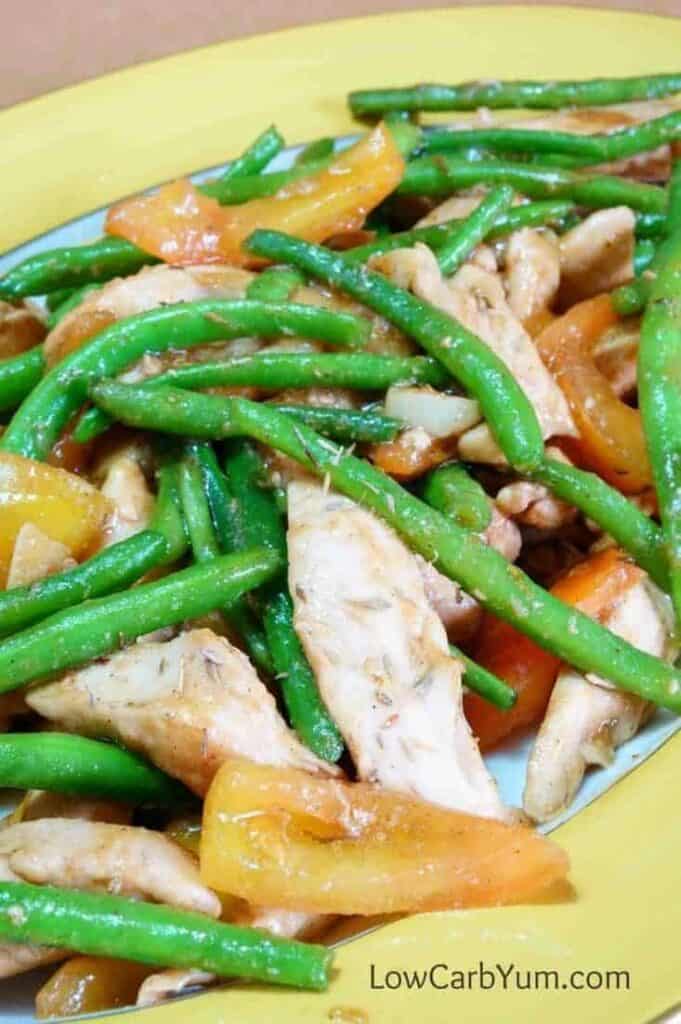 Chicken Green Bean Stir Fry with Tomatoes | Low Carb Yum