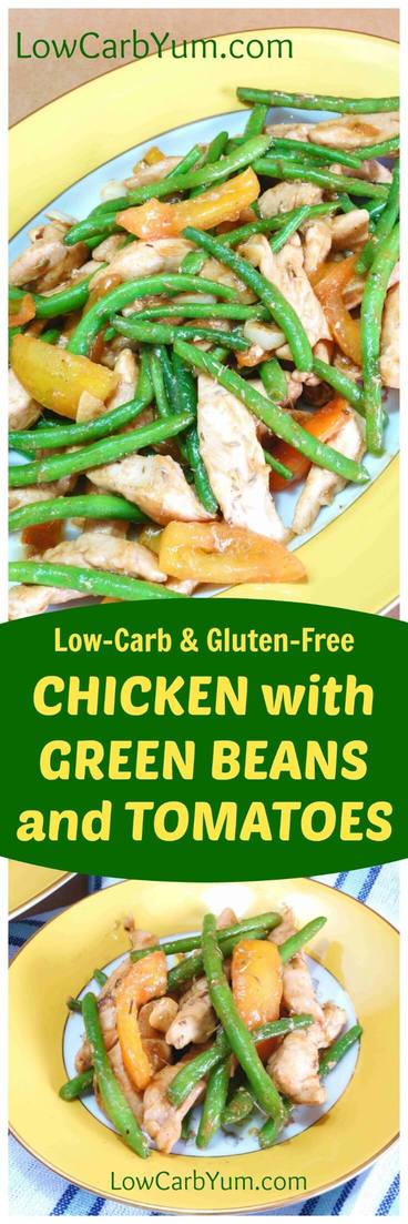 A wonderful chicken green bean stir fry that cooks up fast in a skillet. This quick and easy chicken dish makes a healthy low carb meal. | LowCarbYum.com