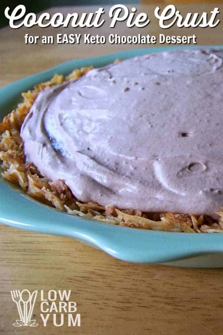 A light and airy chocolate mousse makes this low carb keto chocolate dessert truly dreamy. The toasted coconut pie crust makes it extra special. | LowCarbYum.com