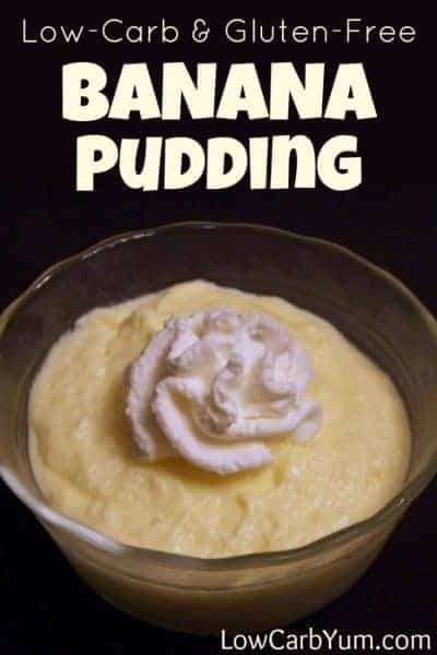 Creamy sugar free low carb banana pudding thickened with egg yolks. Can also be made as chocolate or vanilla flavored. Great topped with whipped cream. #sugarfree #lowcarb #lowcarbpudding #lowcarbdessert #sugarfreedessert | LowCarbYum.com