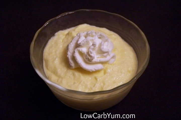 Creamy low carb banana pudding thickened with xanthan gum and egg yolks. Can also be made as chocolate or vanilla flavored. Great topped with whipped cream.