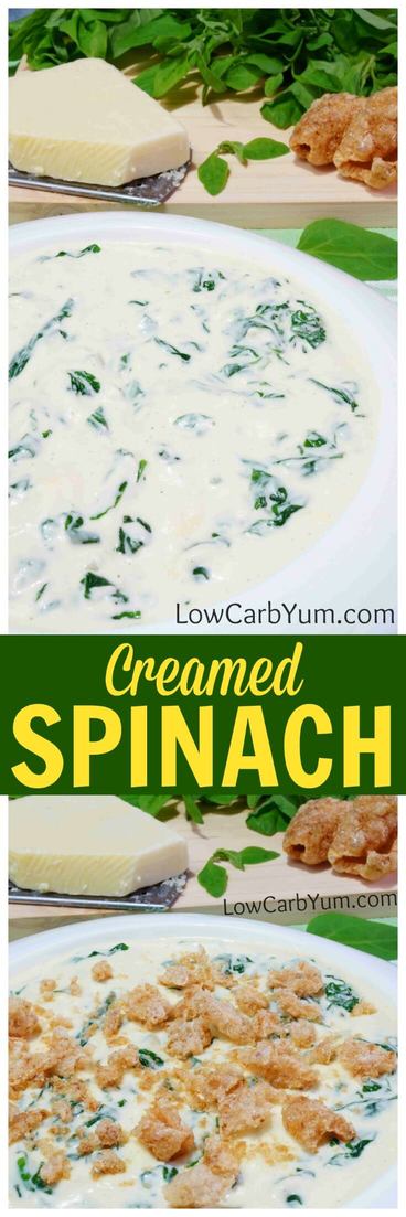 A cheesy low carb creamed spinach made with a cream cheese sauce. You won't miss the extra unnecessary carbs found in most recipes. | LowCarbYum.com