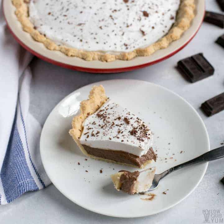 Bite of dairy free low carb chocolate pie