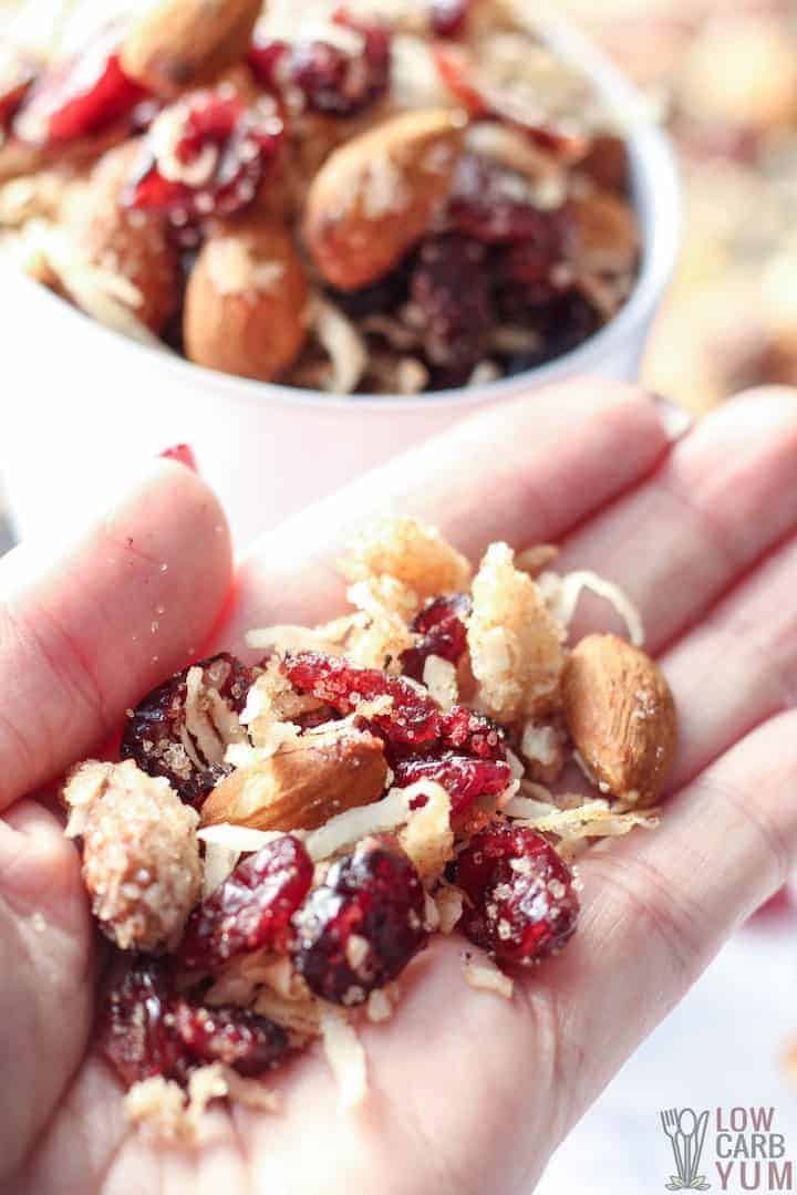 Cranberry trail mix in hand