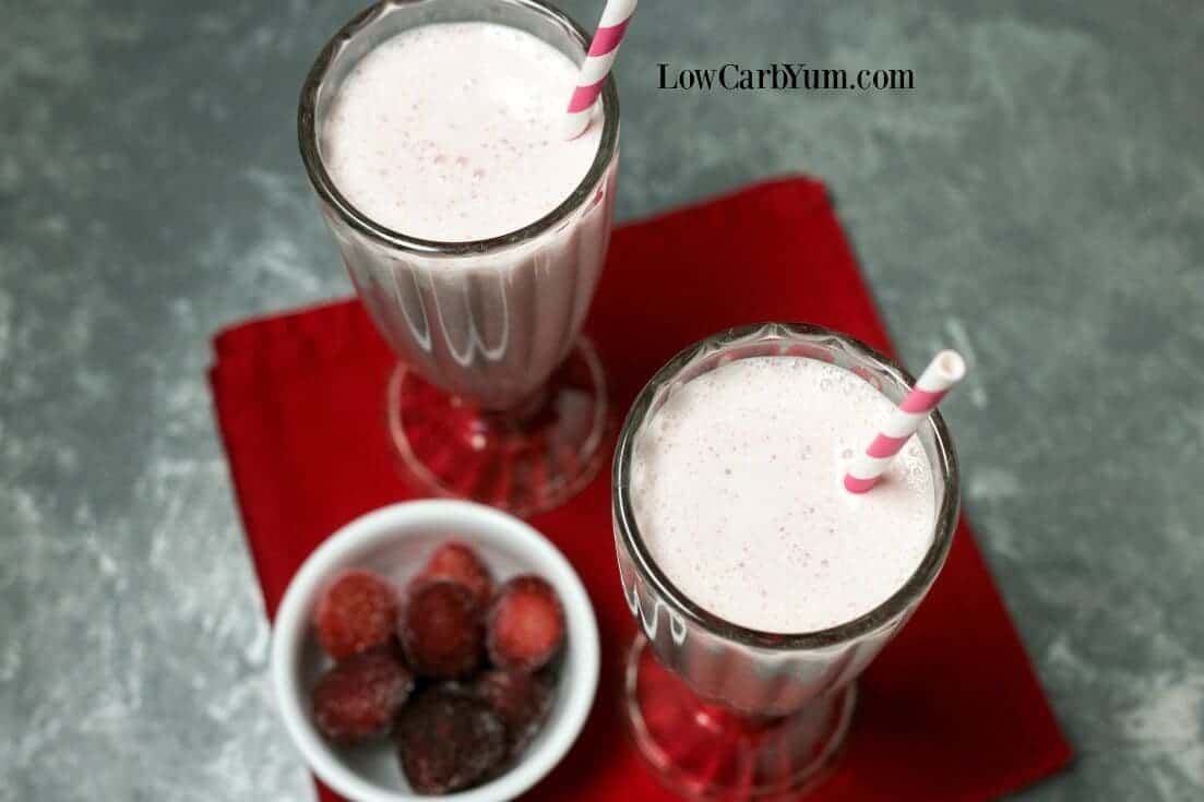 Strawberry protein shake with frozen berries