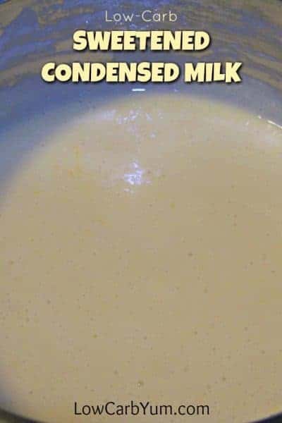 Turn low carb milk into a sugar free condensed milk with this easy recipe. It's a one for one replacement for canned sweetened condensed milk. | LowCarbYum.com