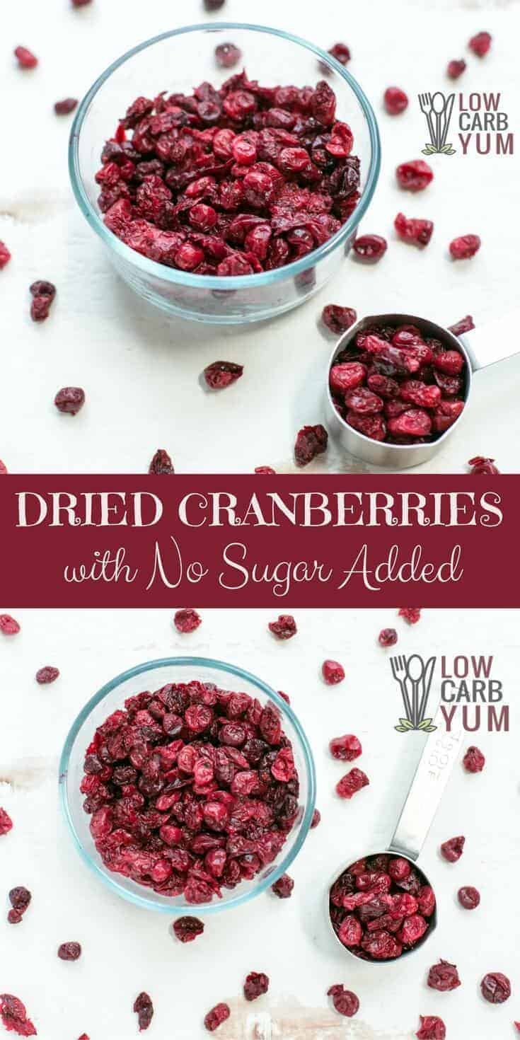 Sugar free dried cranberries can be difficult to find. But, it's easy to make them at home. Here's how to make stevia sweetened dehydrated cranberries. | LowCarbYum.com