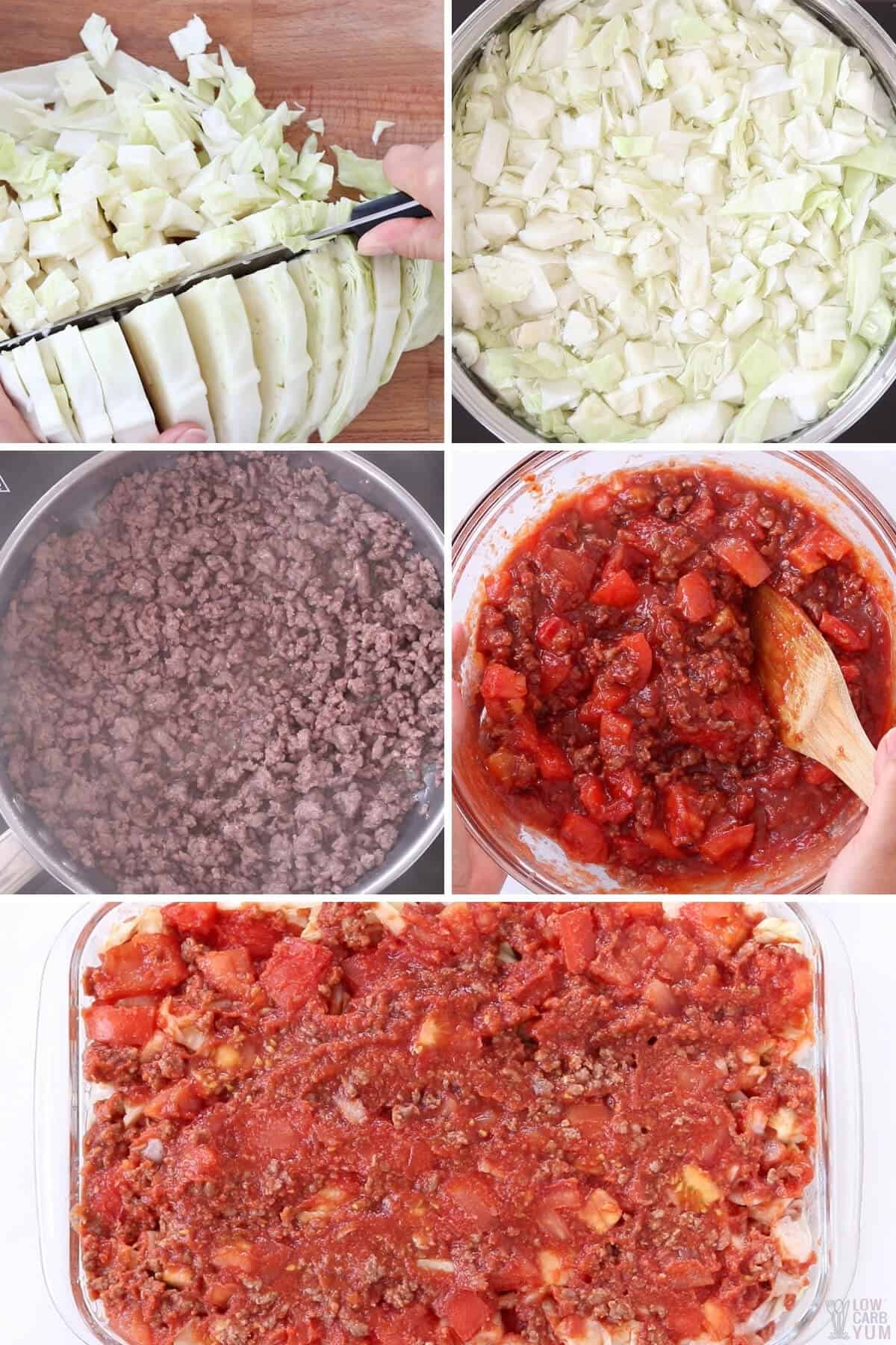 cabbage ground beef casserole prep