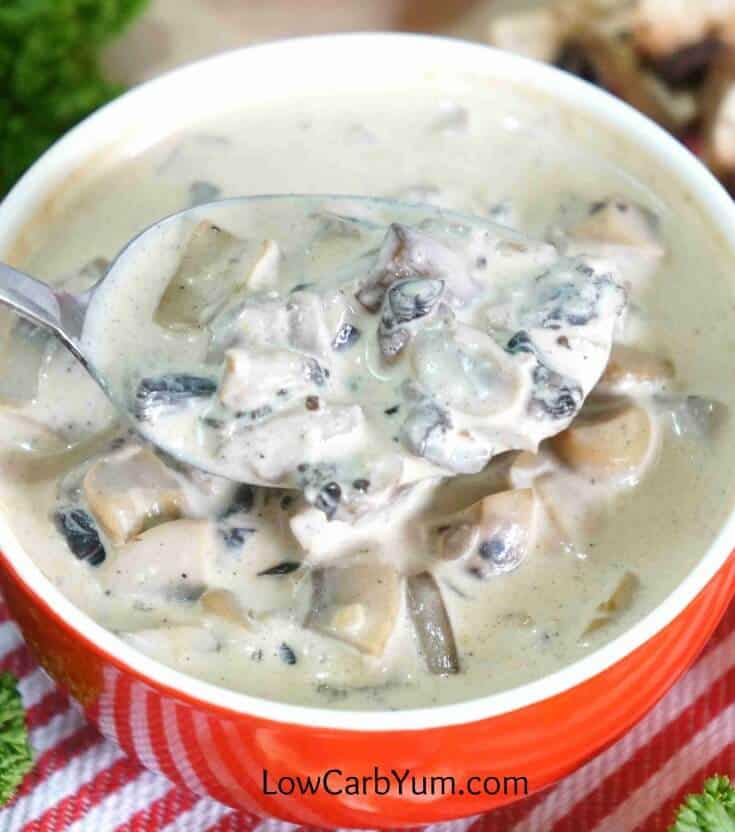 mushroom soup on spoon