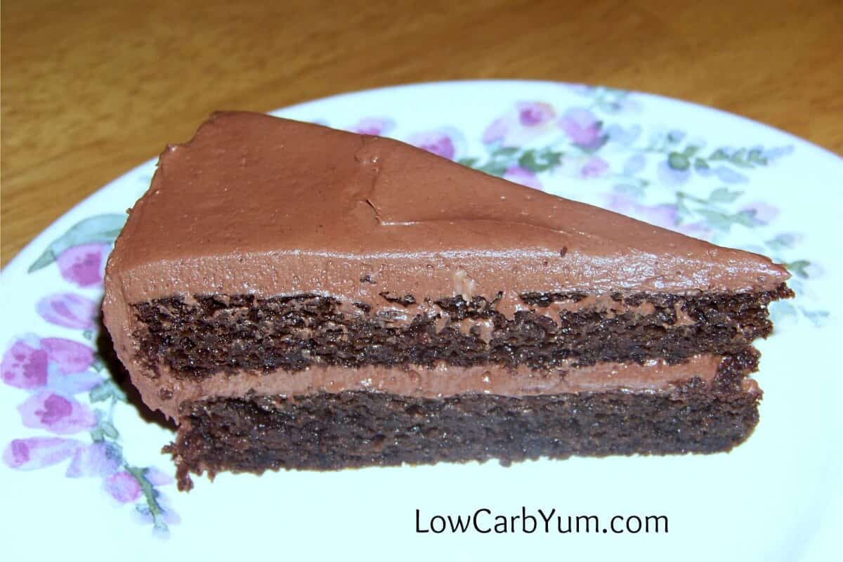 low-carb peanut flour chocolate cake slice