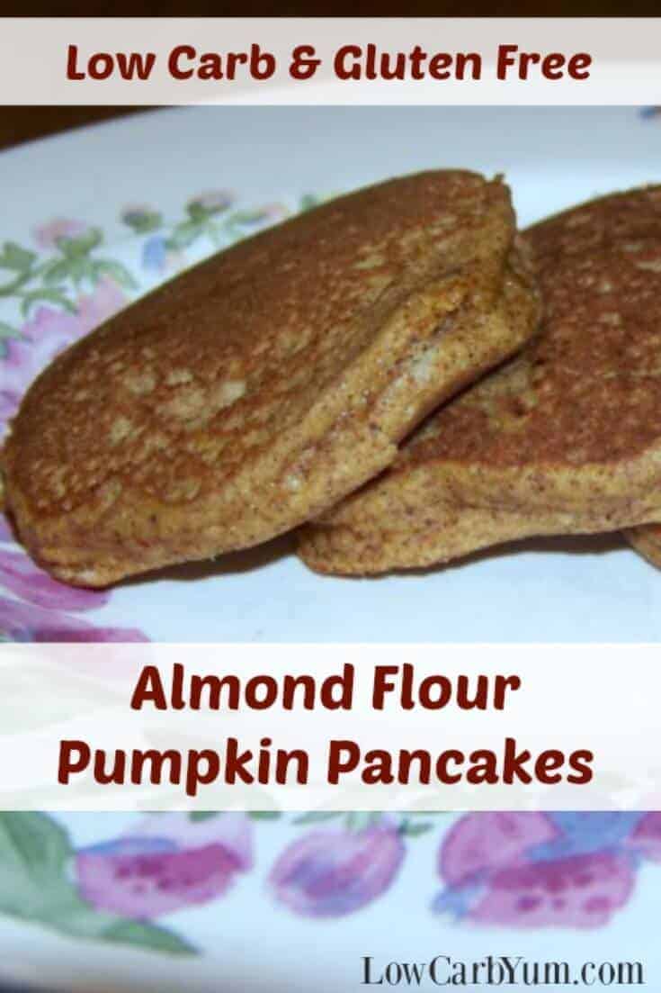 Need a recipe to use up leftover canned pumpkin? These gluten free low carb pumpkin pancakes made with almond flour are a nice breakfast treat. | LowCarbYum.com