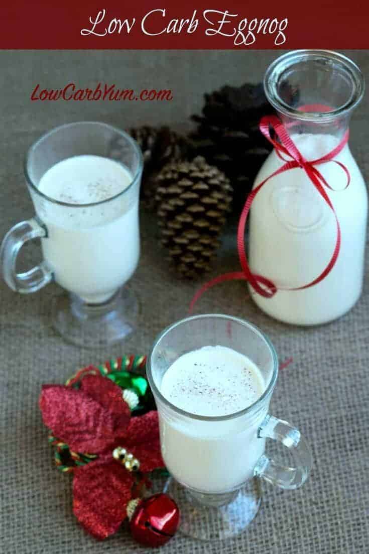 A sugar free eggnog recipe that uses a mix of stevia and erythritol as the sweetener. It's a low carb eggnog made with heavy cream and almond milk. #eggnog #lowcarbeggnog #sugarfreeeggnog #sugarfree #glutenfree #holidaydrink #tistheseason | LowCarbYum.com