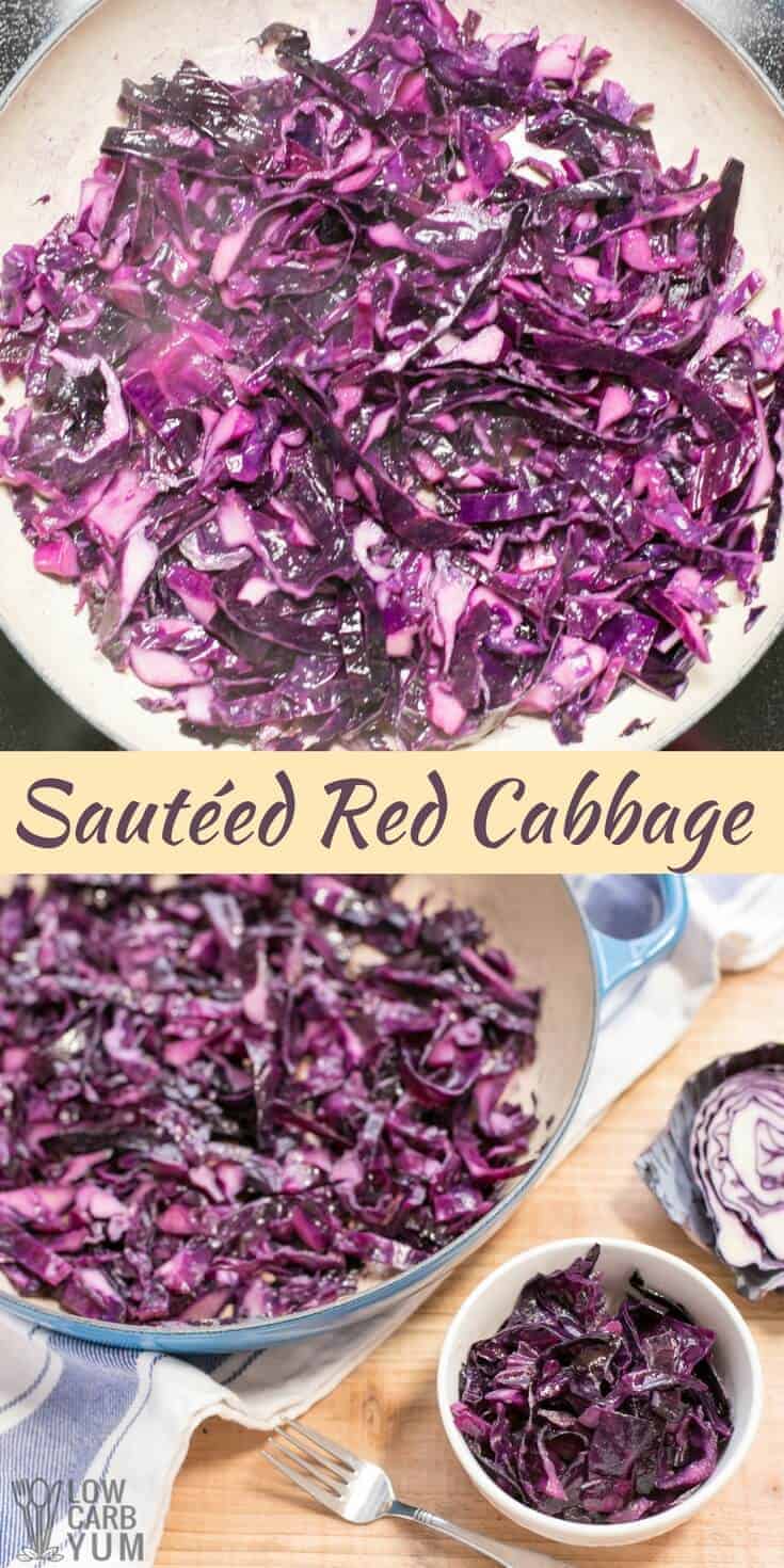 Need a simple low carb vegetable side dish? Try this fabulous sautéed red cabbage with sweet vinegar seasoning. It's a unique side that is sure to please. #lowcarb #lowcarbsidedish | LowCarbYum.com