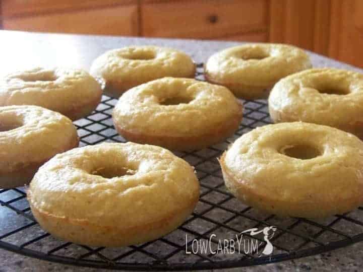 Low carb gluten free chocolate iced coconut donuts