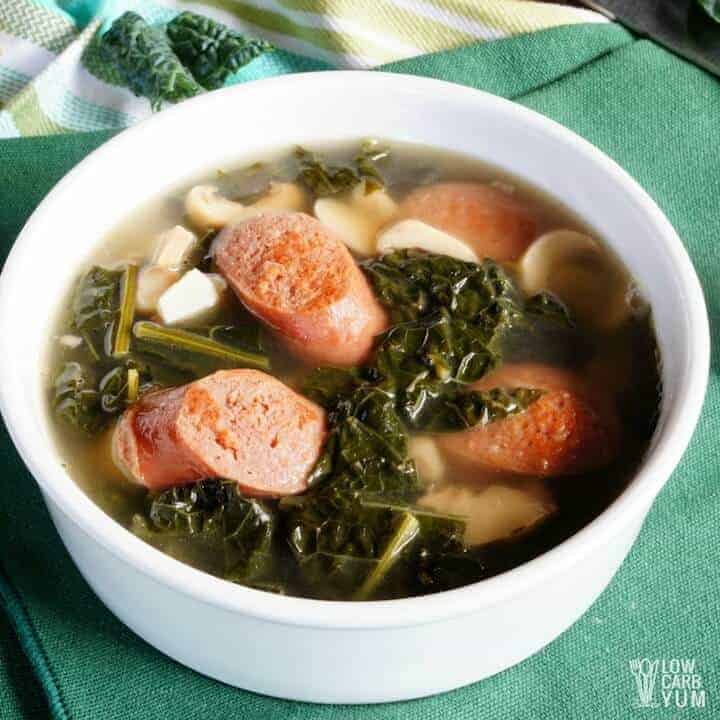 Simple sausage kale soup with mushrooms