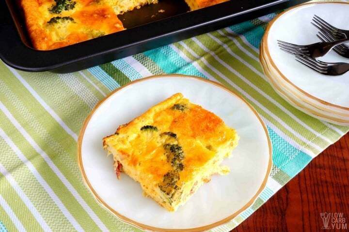 broccoli egg casserole slice on plate