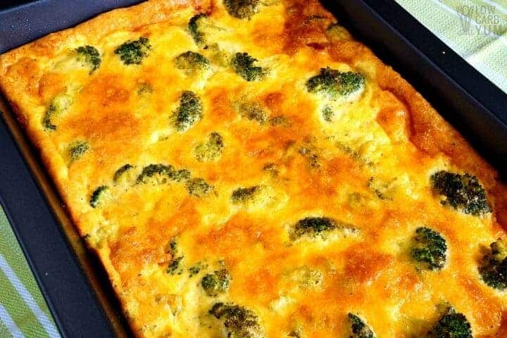 Keto low carb broccoli egg casserole in pan