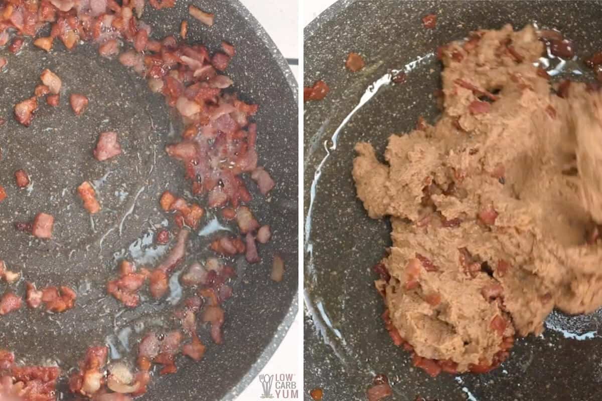 bacon and soybeans in skillet