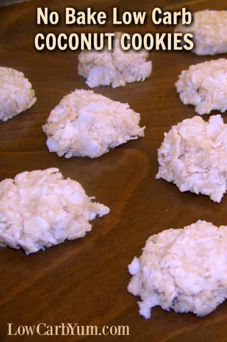 No time to bake? These low carb and gluten free maple no bake coconut cookies can be cooked in the oven or left unbaked. Made with healthy almond flour and coconut oil. | lowcarbyum.com
