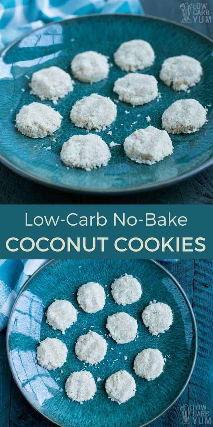 No time to bake? These low carb and gluten free maple no bake coconut cookies can be cooked in the oven or left unbaked. Made with healthy almond flour and coconut oil. | lowcarbyum.com