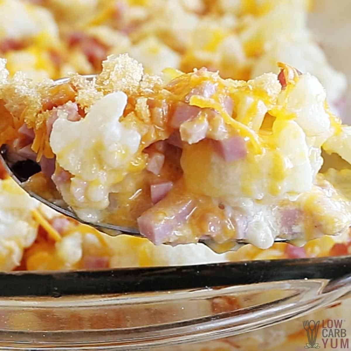 ham and cauliflower casserole closeup.