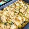 Low carb broccoli casserole with cream cheese and chicken for keto diet