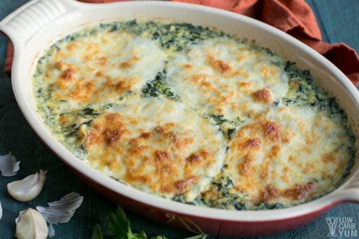 Easy cheesy low carb tuna casserole with spinach.