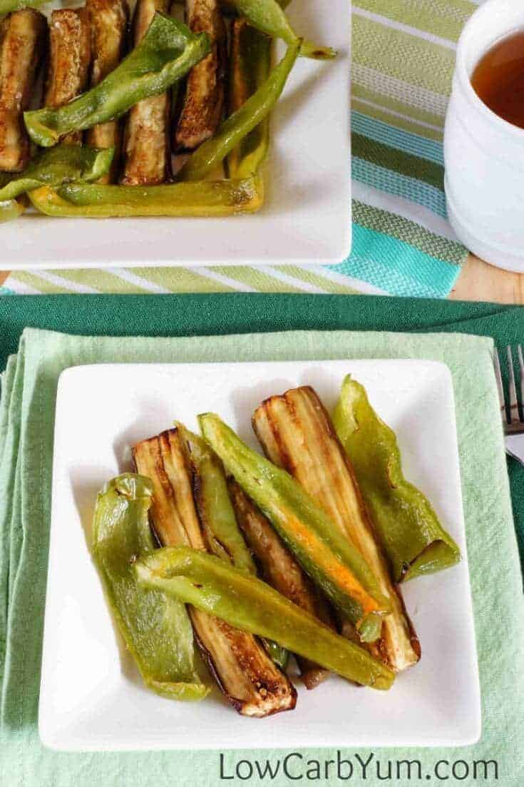 oven roasted vegetables  on plates with tea