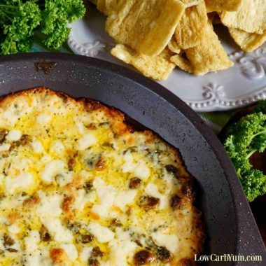 Hot low carb spinach dip with cheese featured