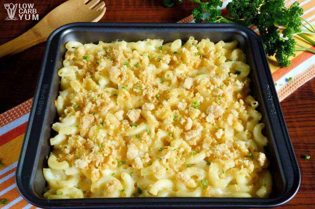 keto mac and cheese in baking pan