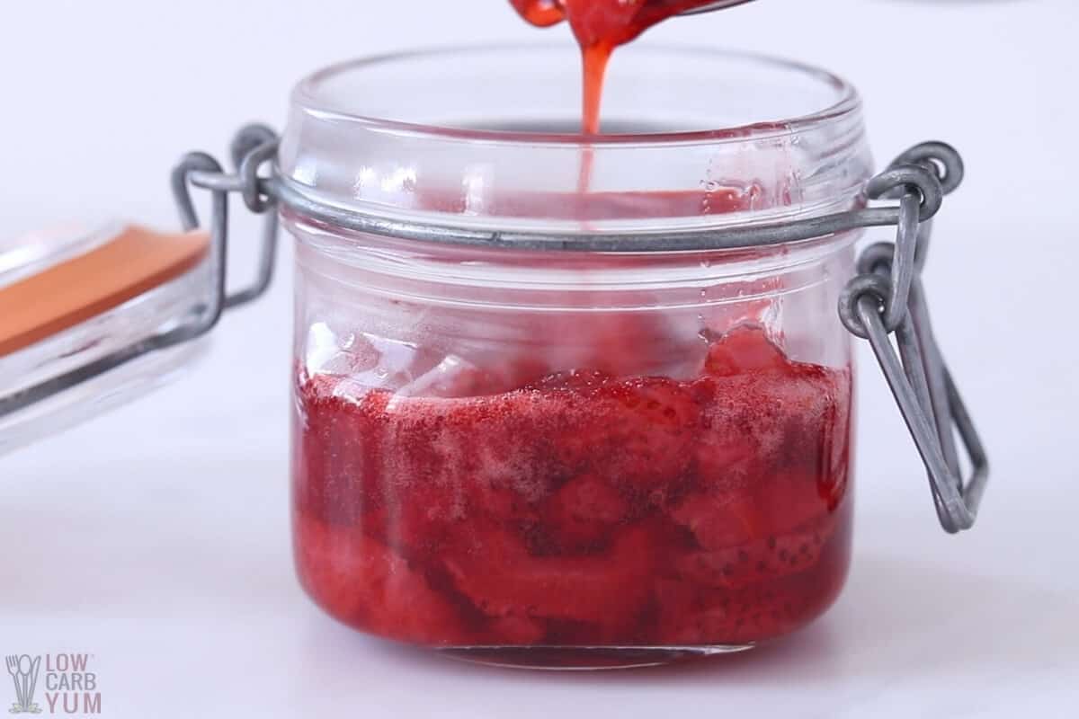 pouring sauce into jar