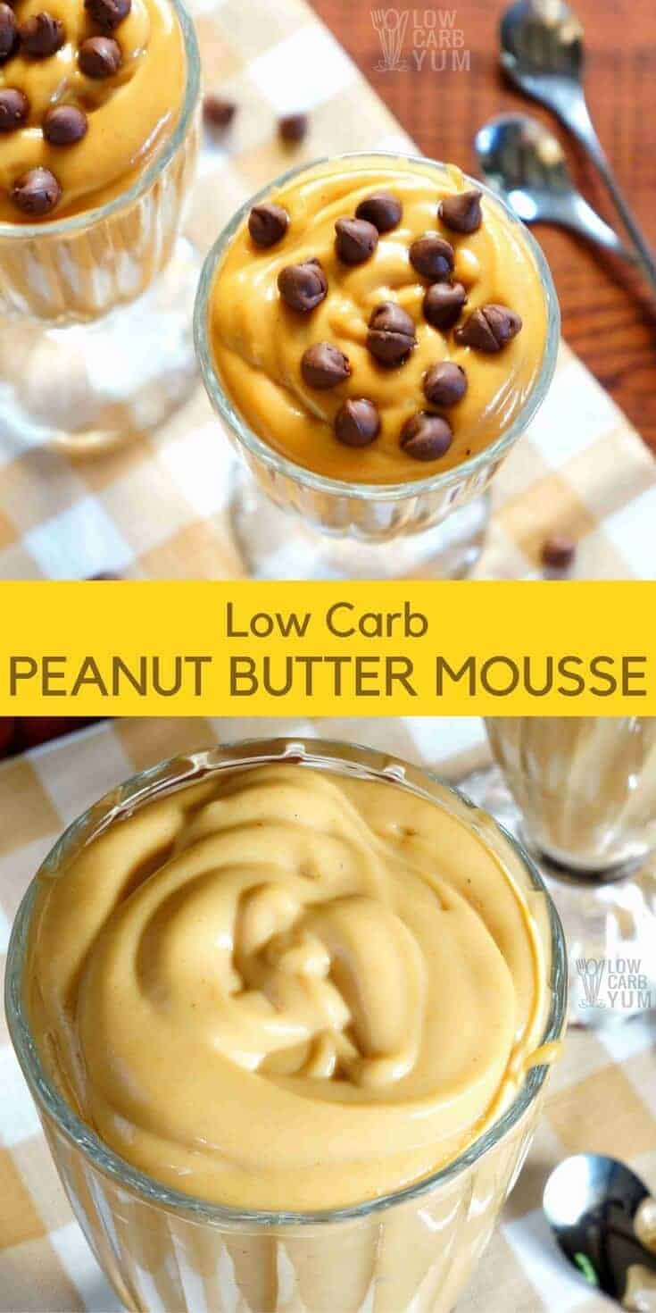 An easy low carb peanut butter mousse recipe that goes great with sugar-free chocolate chips mixed in. And, it doesn't require a lot of time or ingredients. | LowCarbYum.com